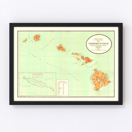 Vintage map of Hawaii, 1918