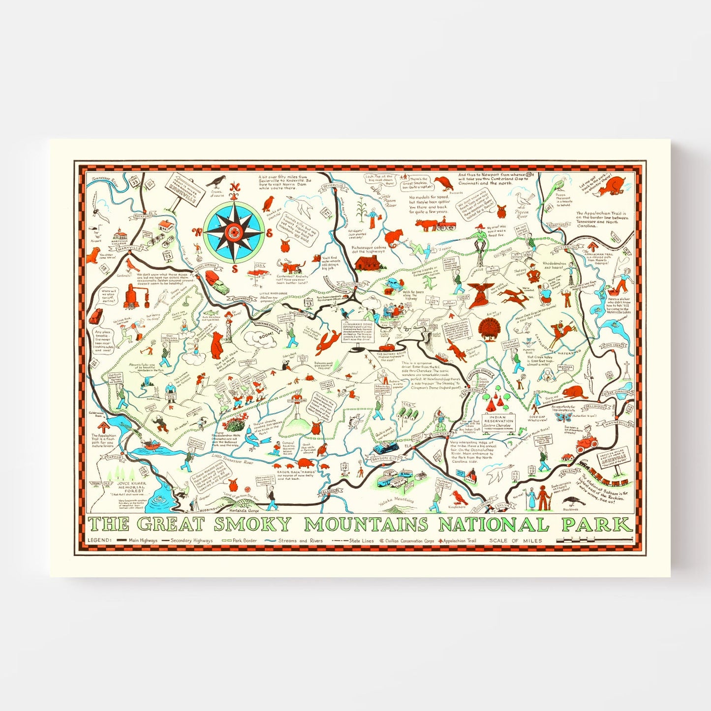 Vintage Map of the Great Smoky Mountains National Park, 1939
