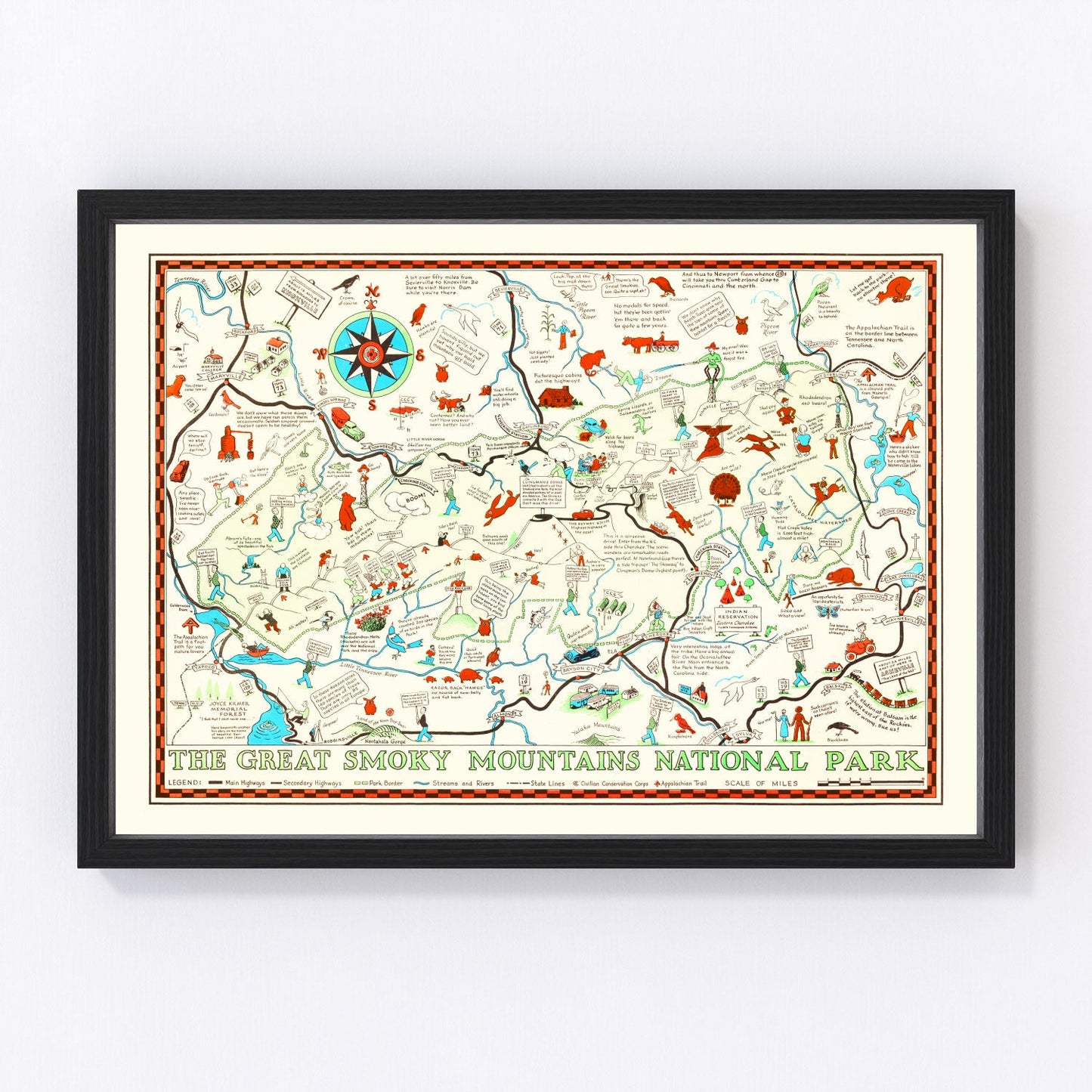 vintage map of the Great Smoky Mountains National Park, 1939