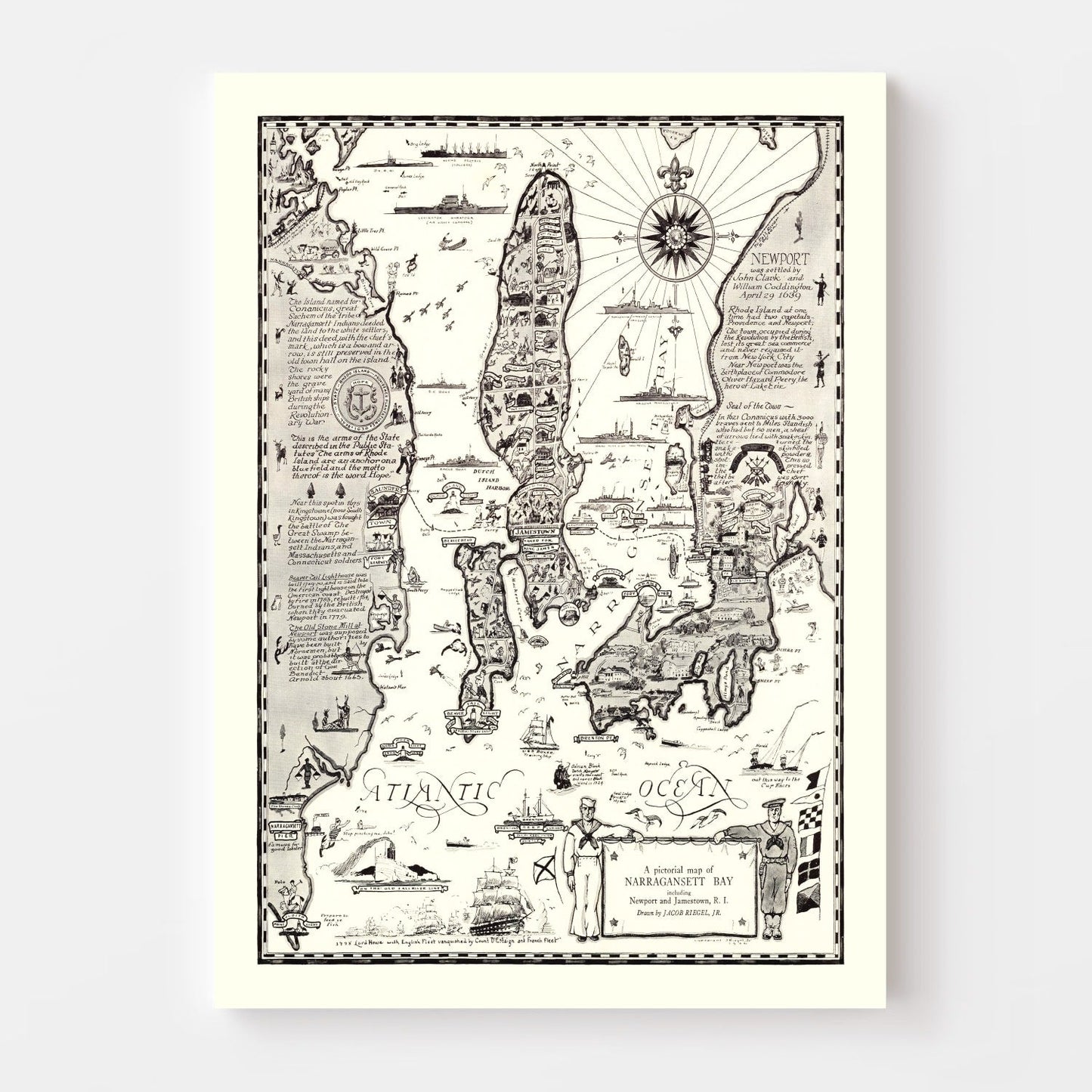 Vintage Map of Narragansett Bay, Rhode Island, 1932