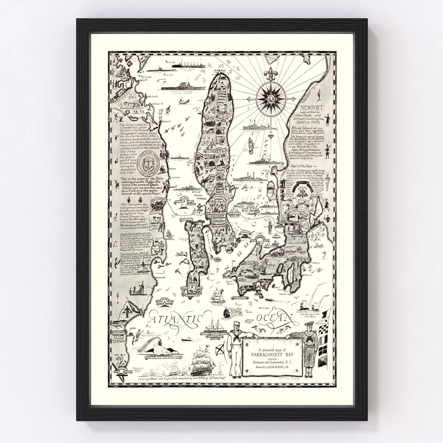 Vintage map of Narragansett Bay, Rhode Island, 1932