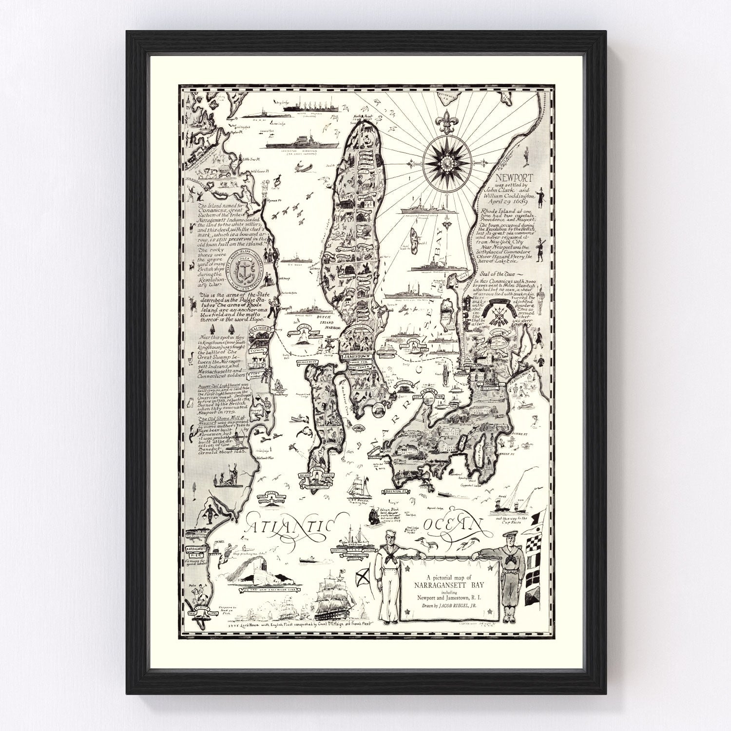 Vintage map of Narragansett Bay, Rhode Island, 1932