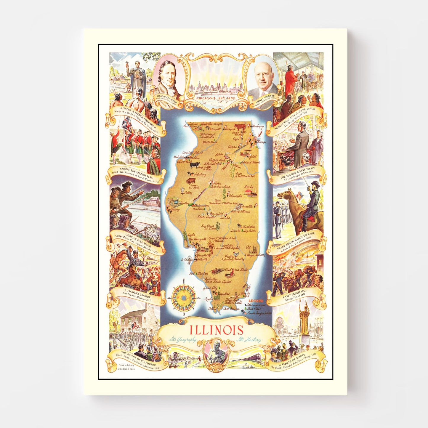 Vintage Map of Illinois, 1938