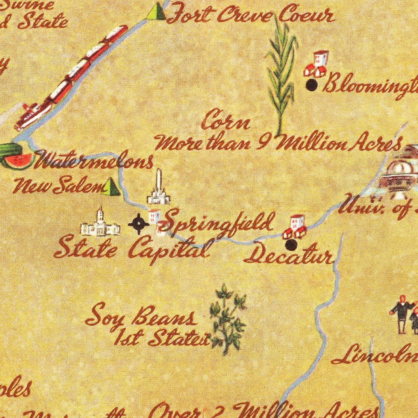 Vintage Map of Illinois, 1938