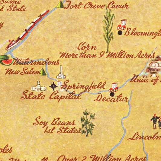 Vintage Map of Illinois, 1938