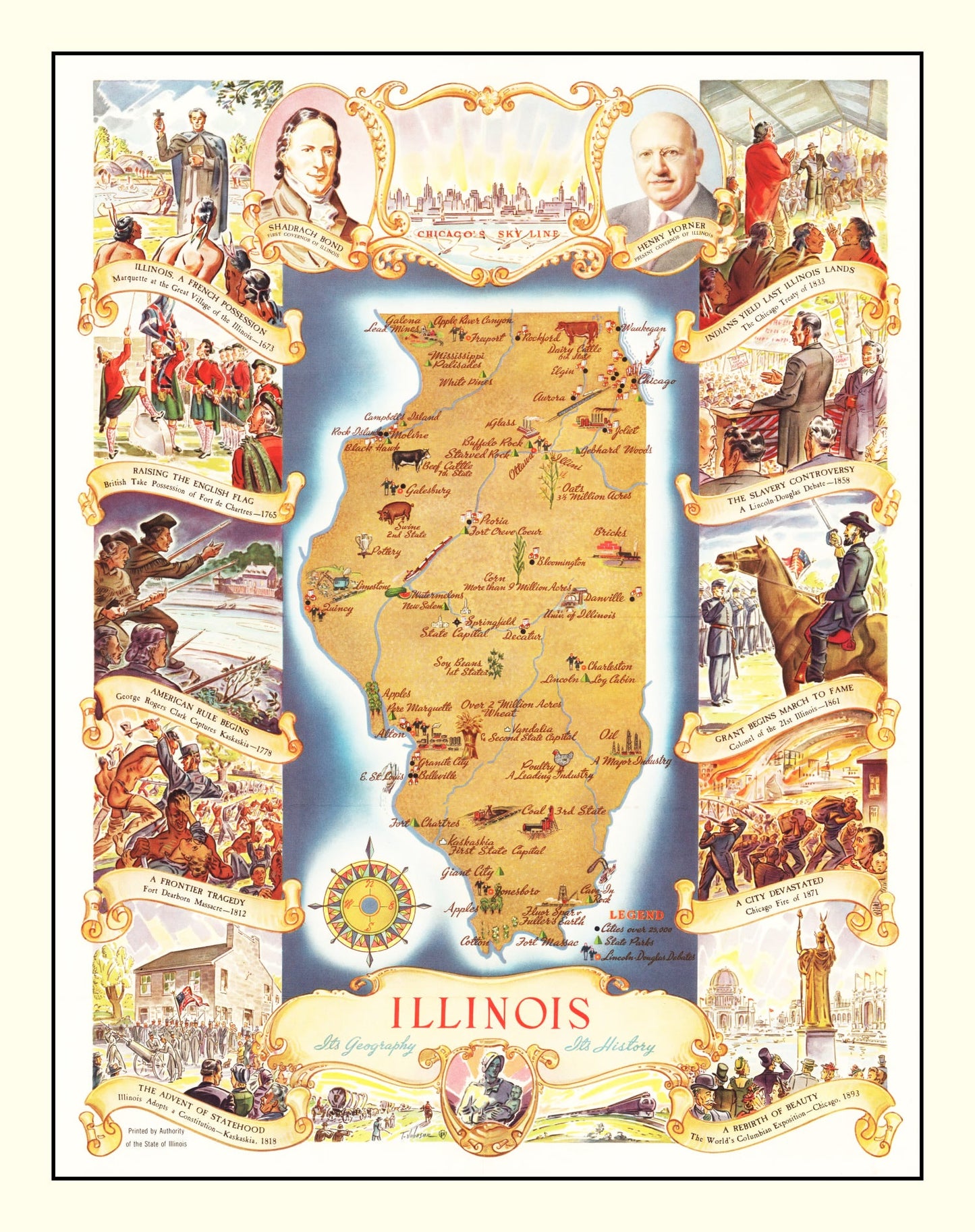 Vintage Map of Illinois, 1938