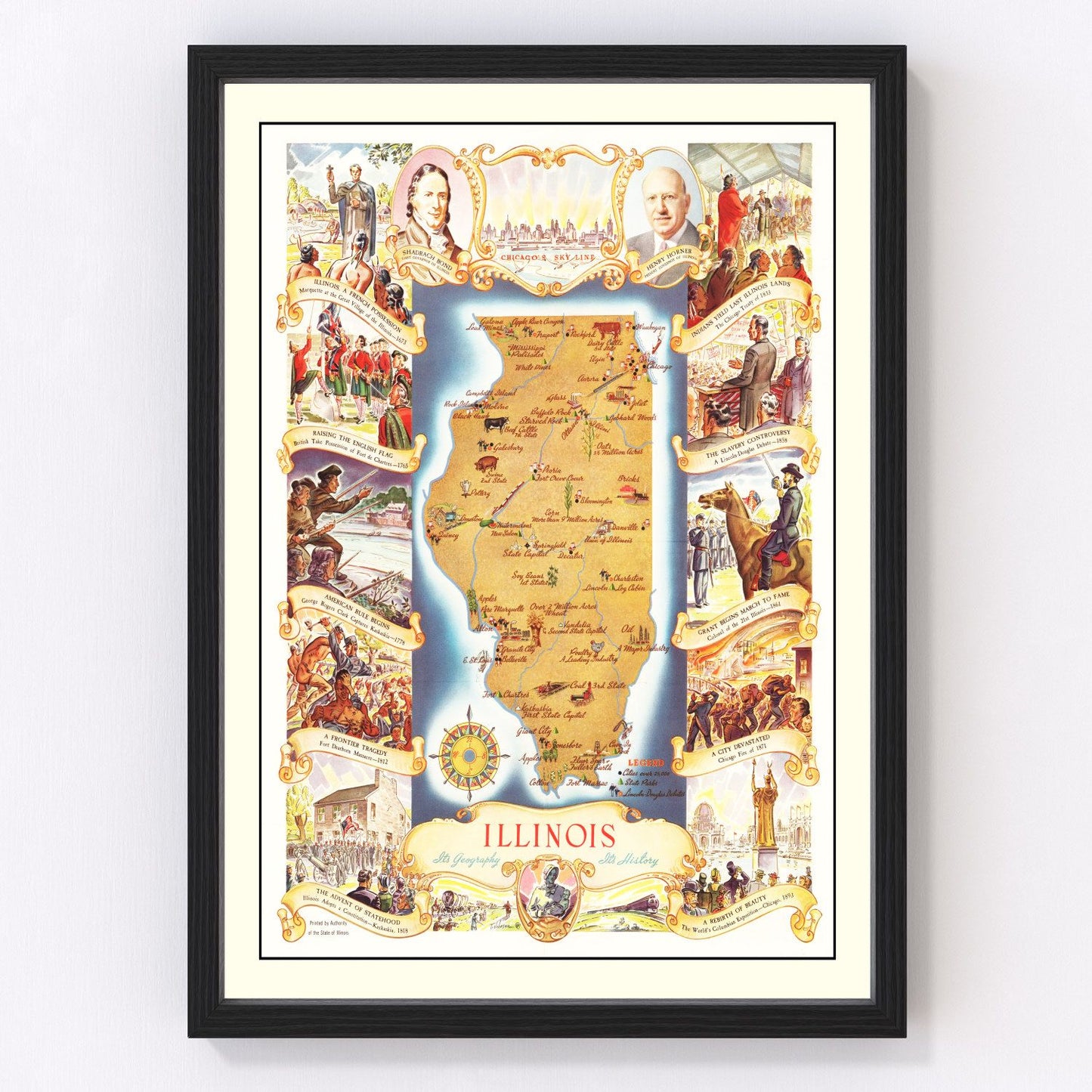 Vintage map of Illinois, 1938