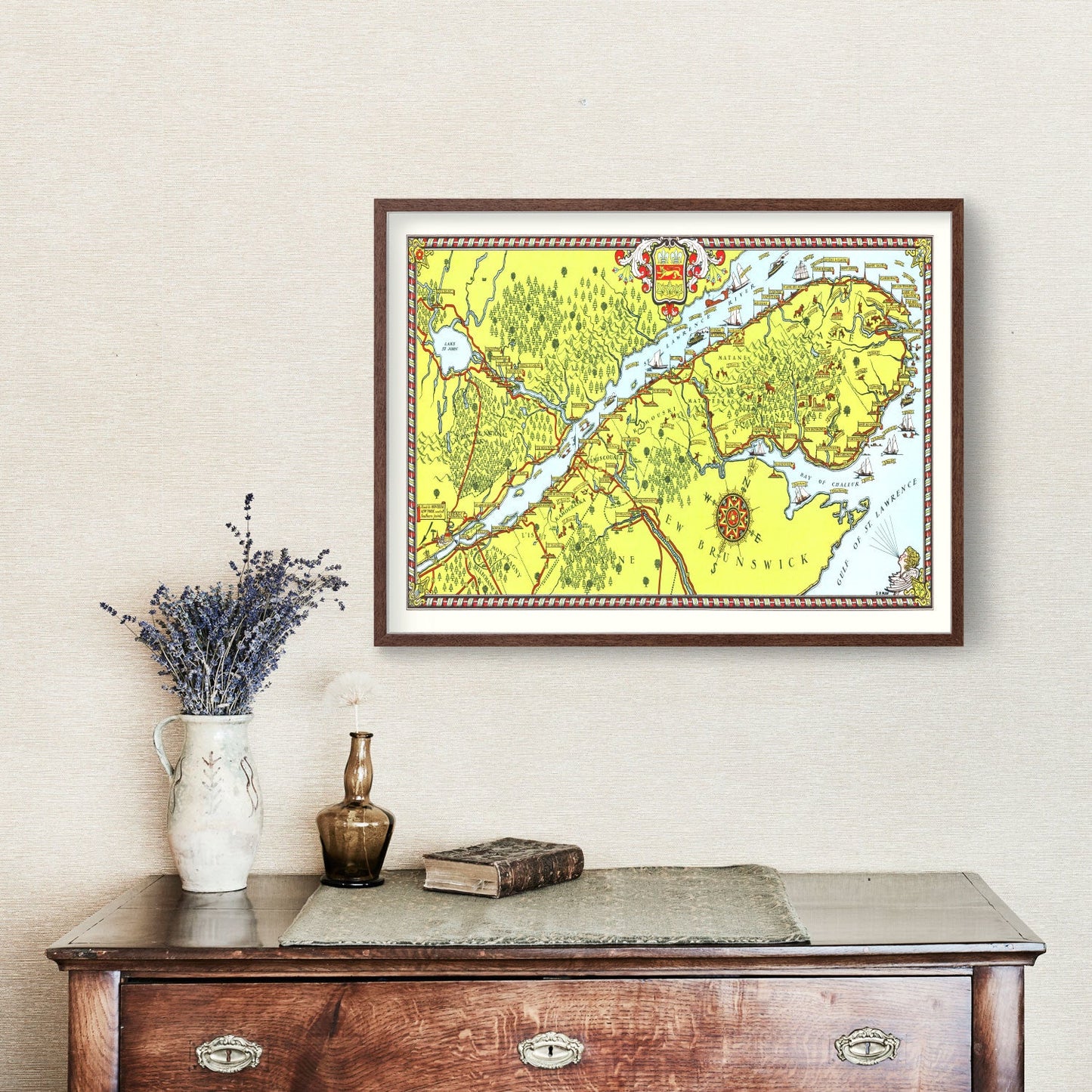 Vintage Map of Gaspe Peninsula, Canada, 1929