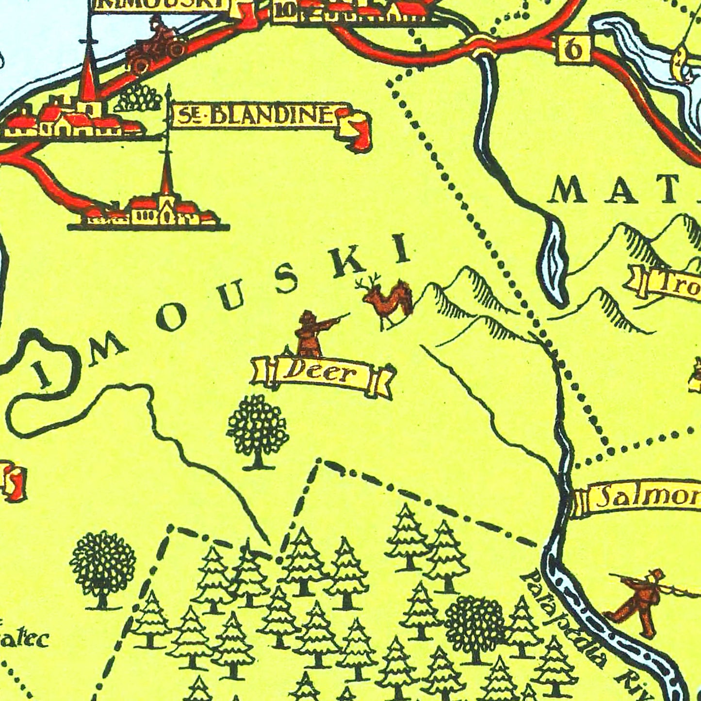 Vintage Map of Gaspe Peninsula, Canada, 1929
