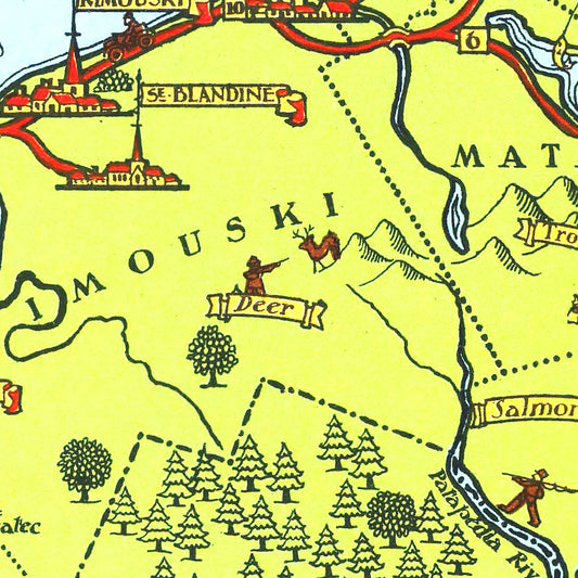 Vintage Map of Gaspe Peninsula, Canada, 1929