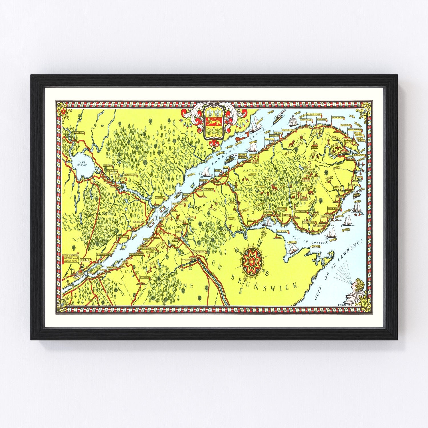Vintage map of Gaspe Peninsula, Canada, 1929