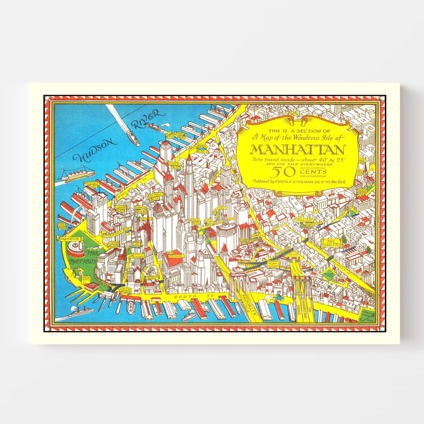 Vintage Map of Manhattan, New York, 1926 II
