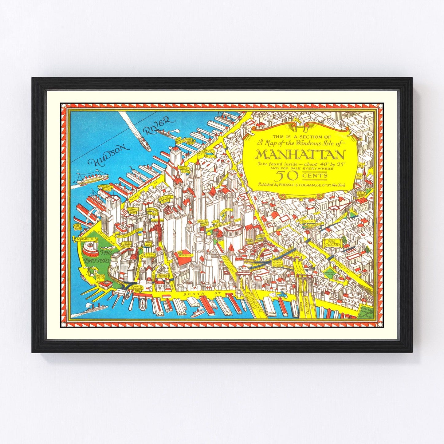 Vintage map of Manhattan, New York, 1926