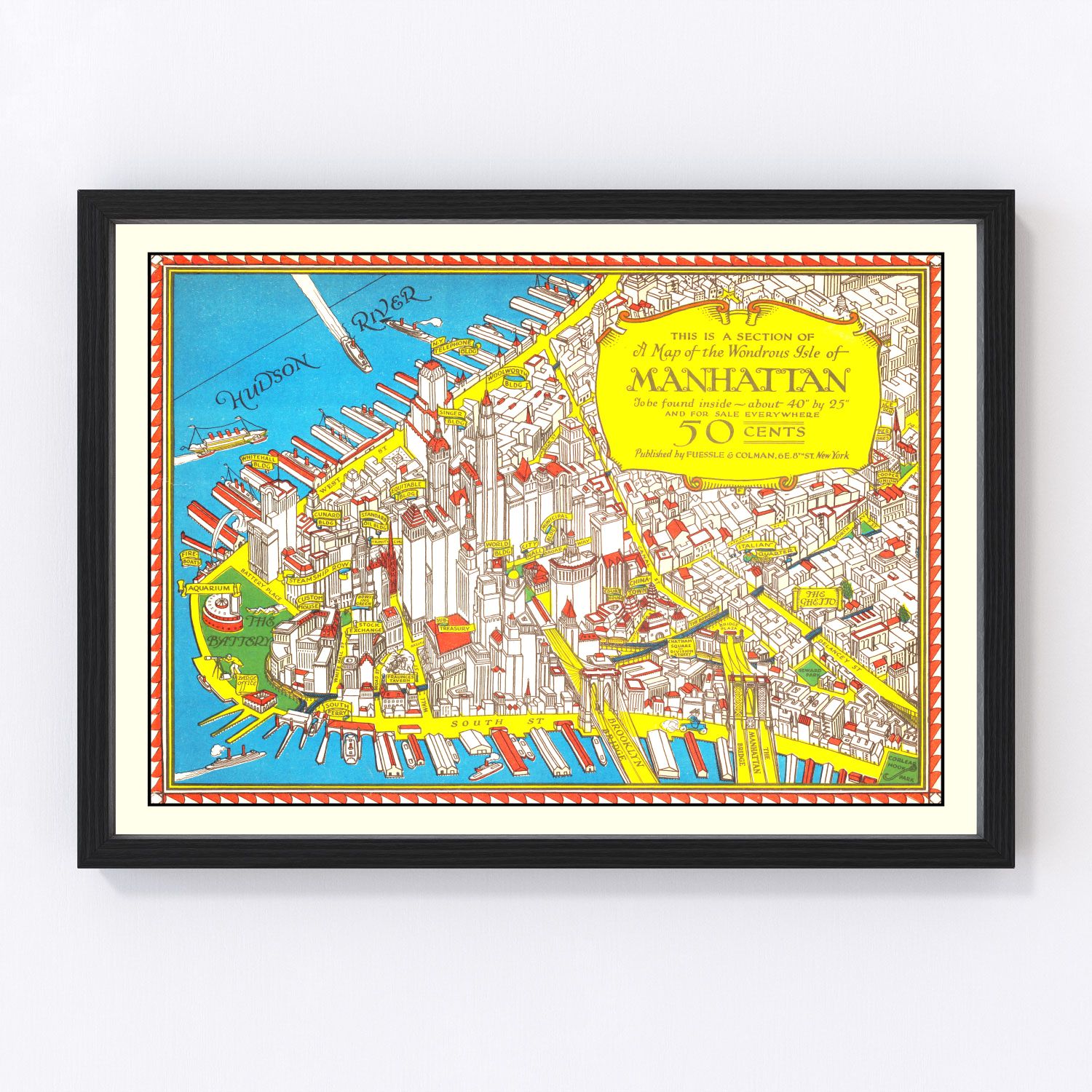 Vintage map of Manhattan, New York, 1926