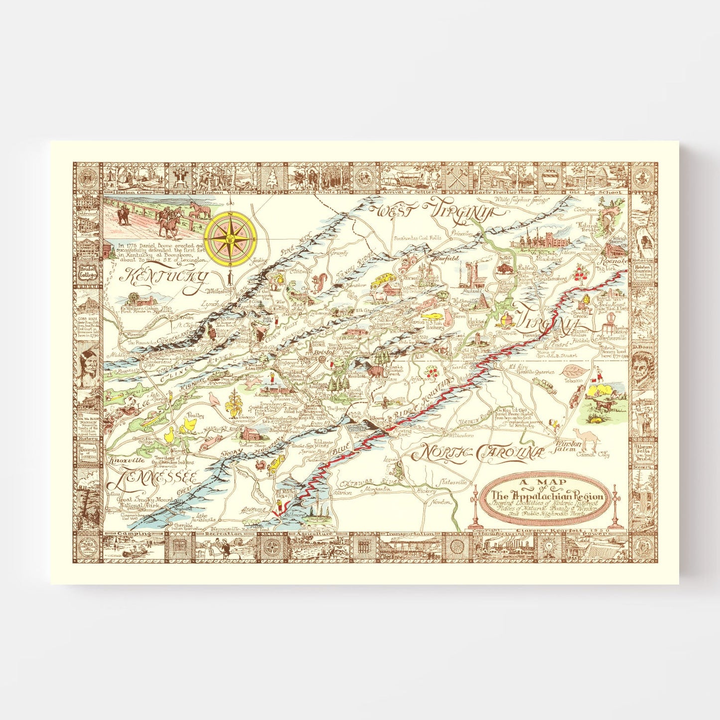 Vintage Map of Appalachia, 1950