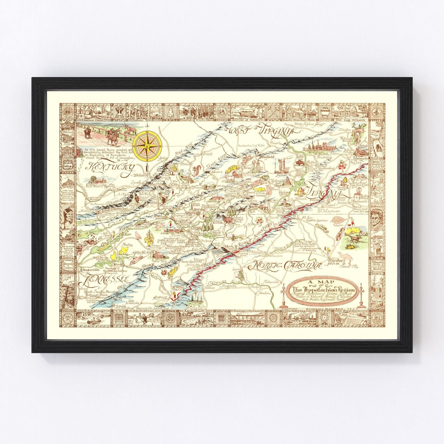 Restored vintage map of Appalachia, 1950