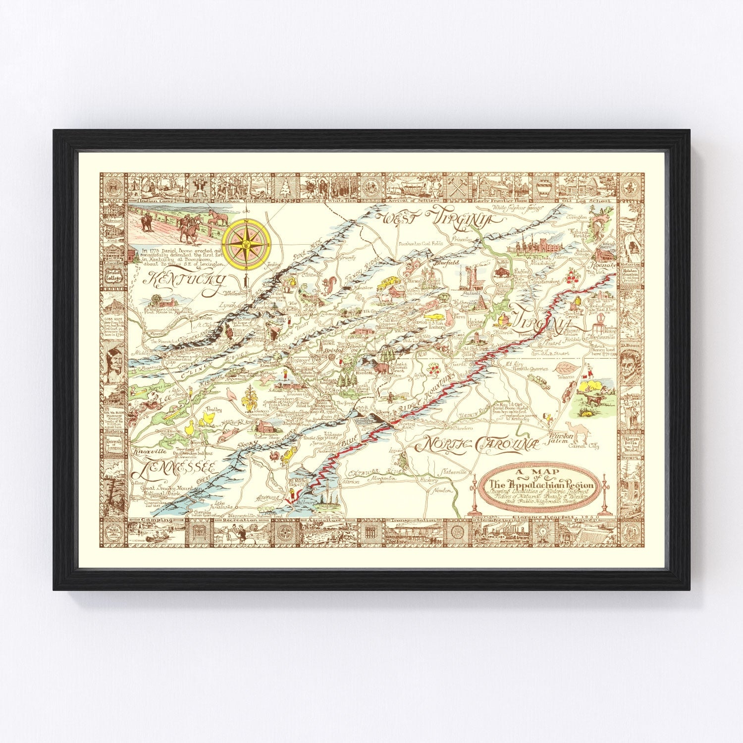Restored vintage map of Appalachia, 1950