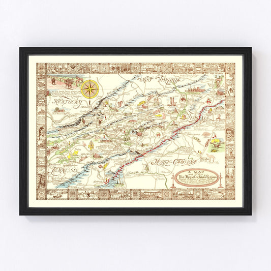 Restored vintage map of Appalachia, 1950