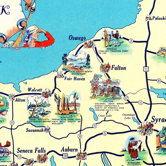 Vintage Map of New York State, 1934