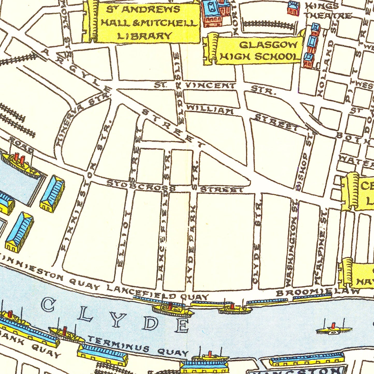Vintage Map of Glasgow, Scotland, 1938