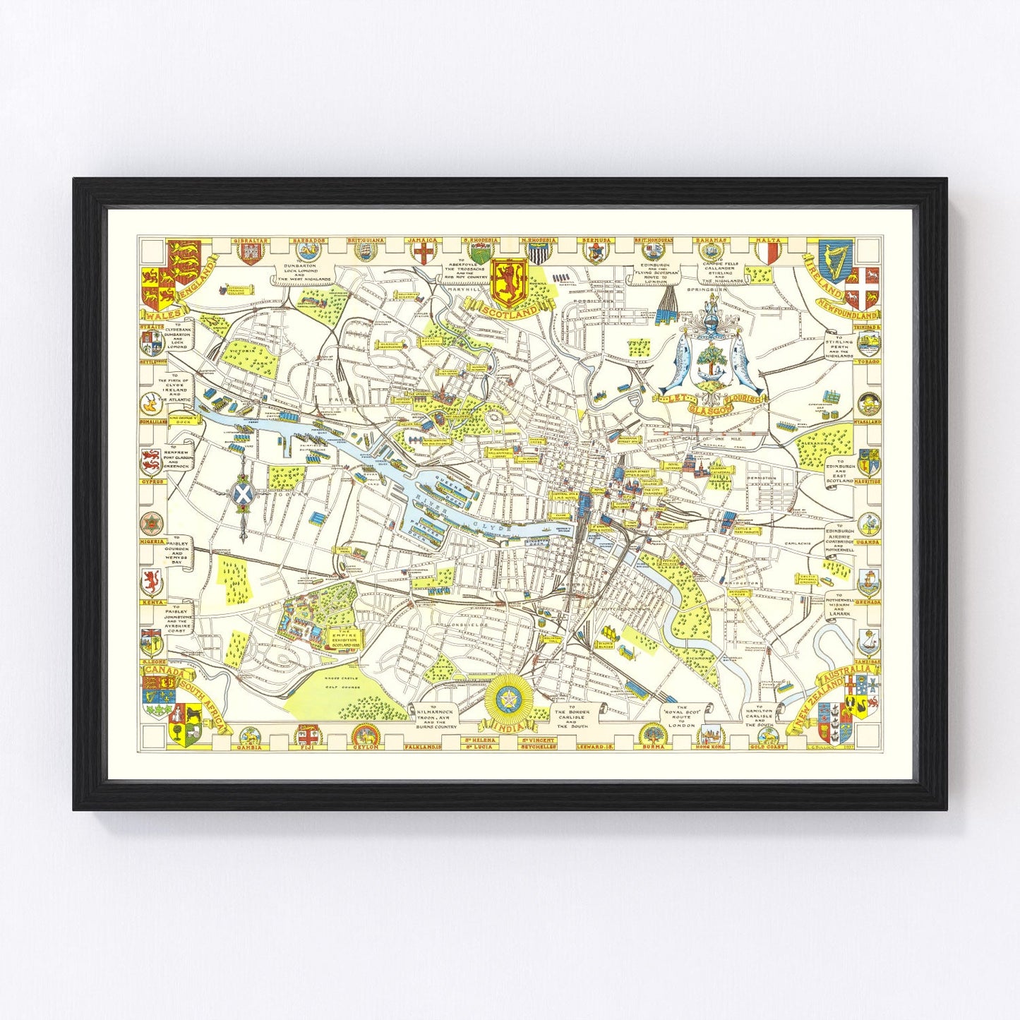 Vintage map of Glasgow, Scotland, 1938