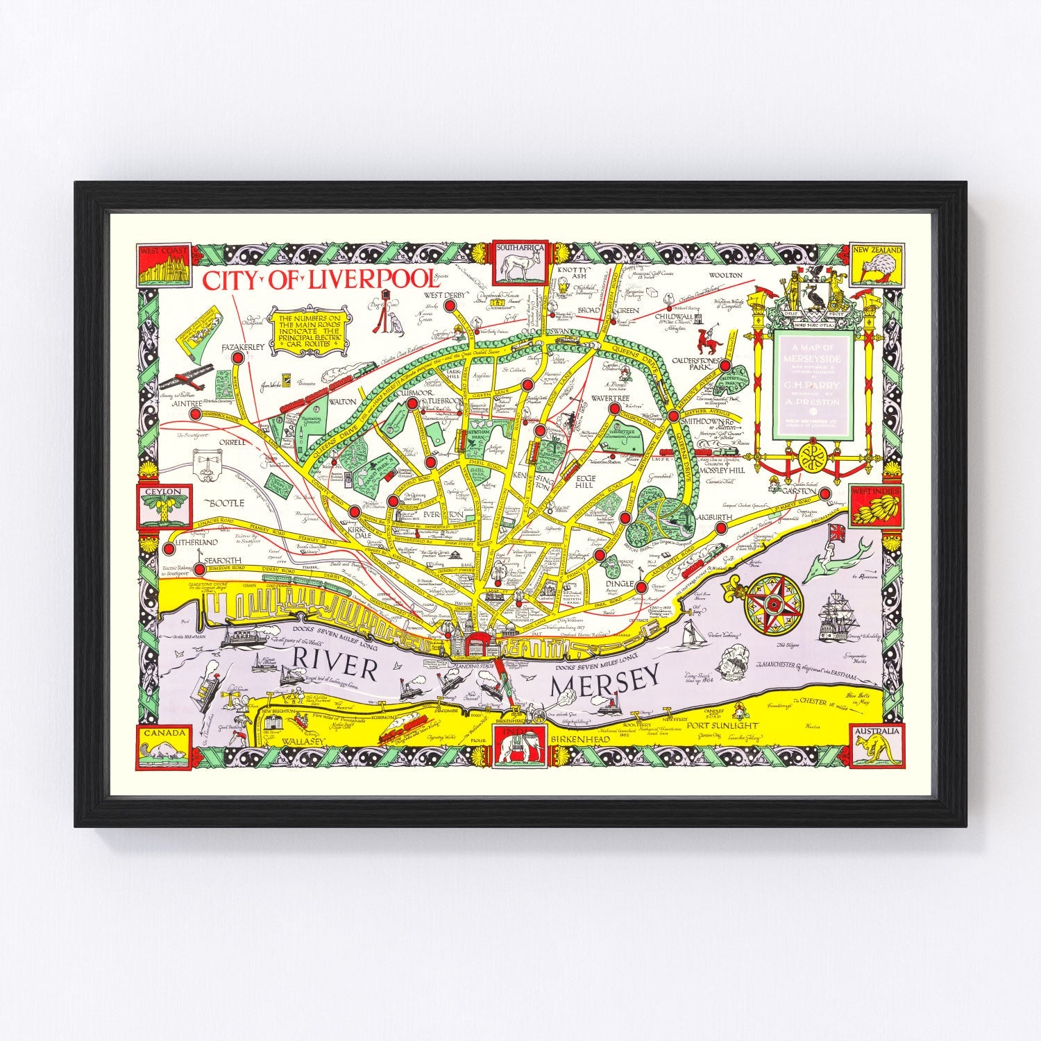 vintage map of Liverpool, England, 1934