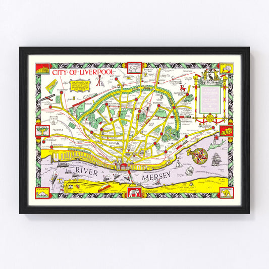vintage map of Liverpool, England, 1934