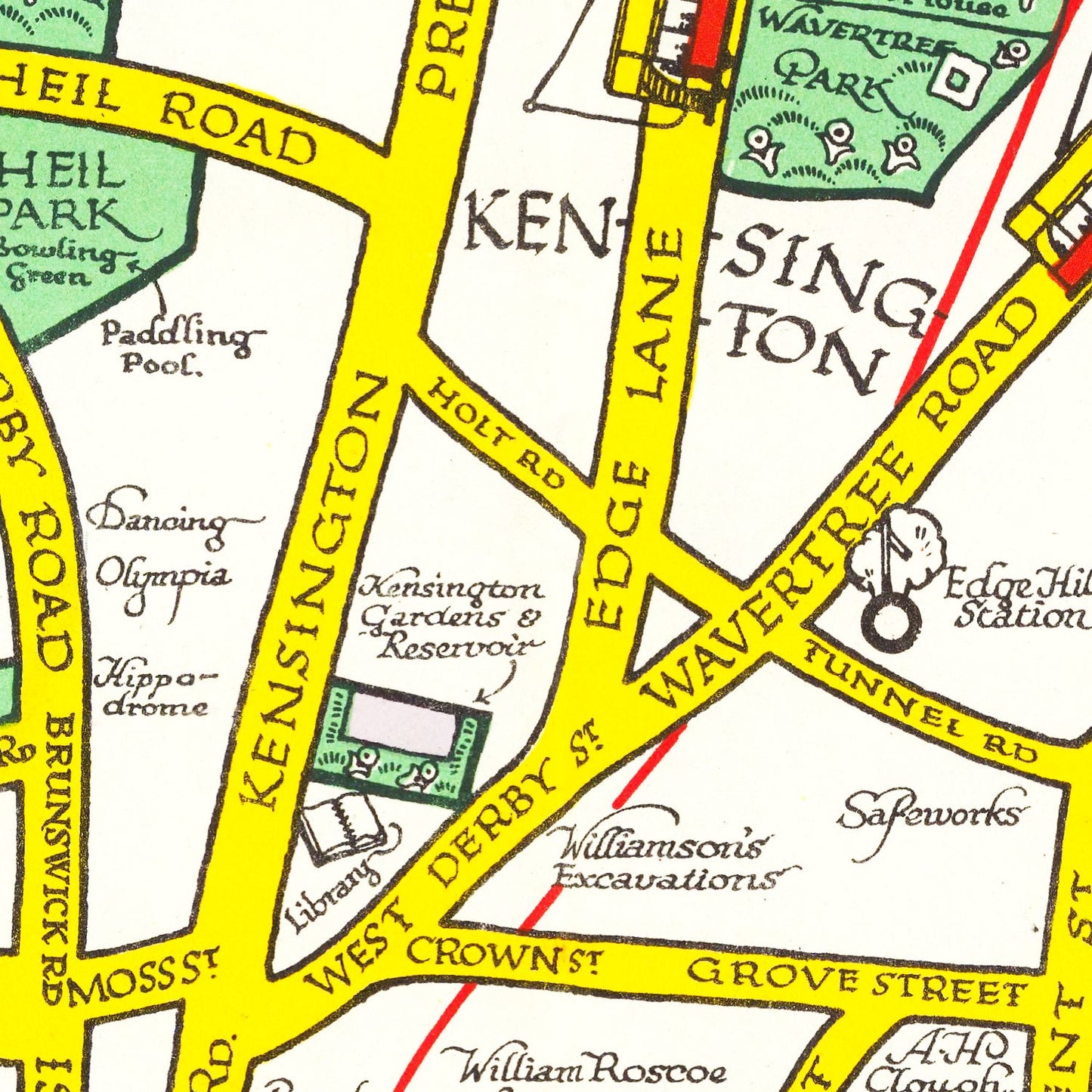 Vintage Map of Liverpool, England, 1934