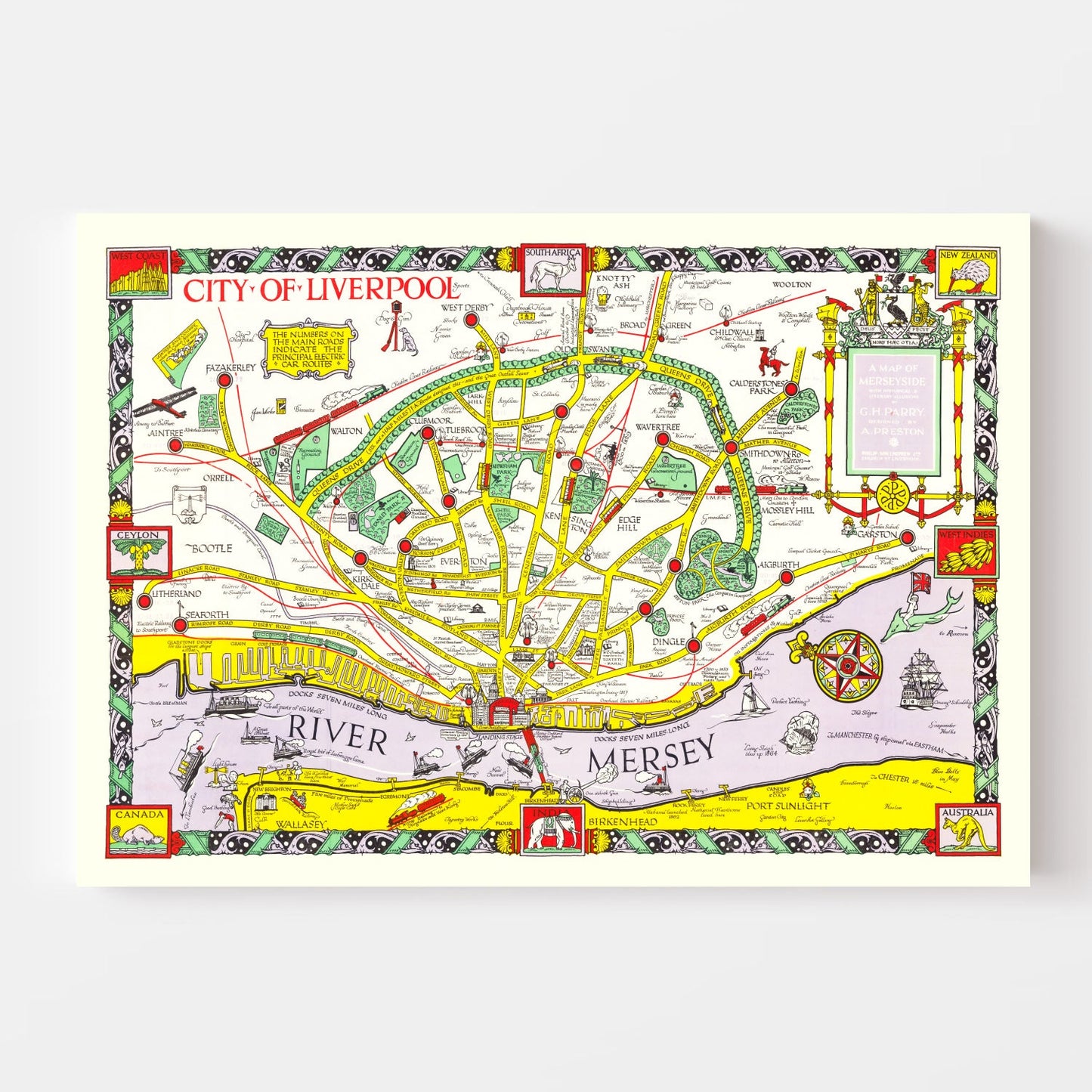 Vintage Map of Liverpool, England, 1934