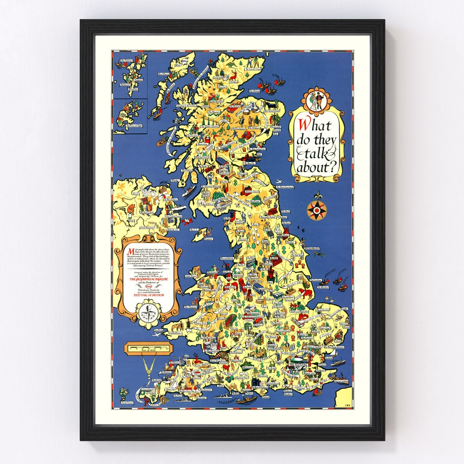 vintage pictorial map of the British Isles, 1951