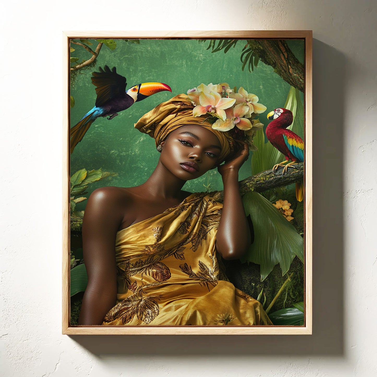 Golden Muse of the Jungle - Boho Tropical Portrait Art