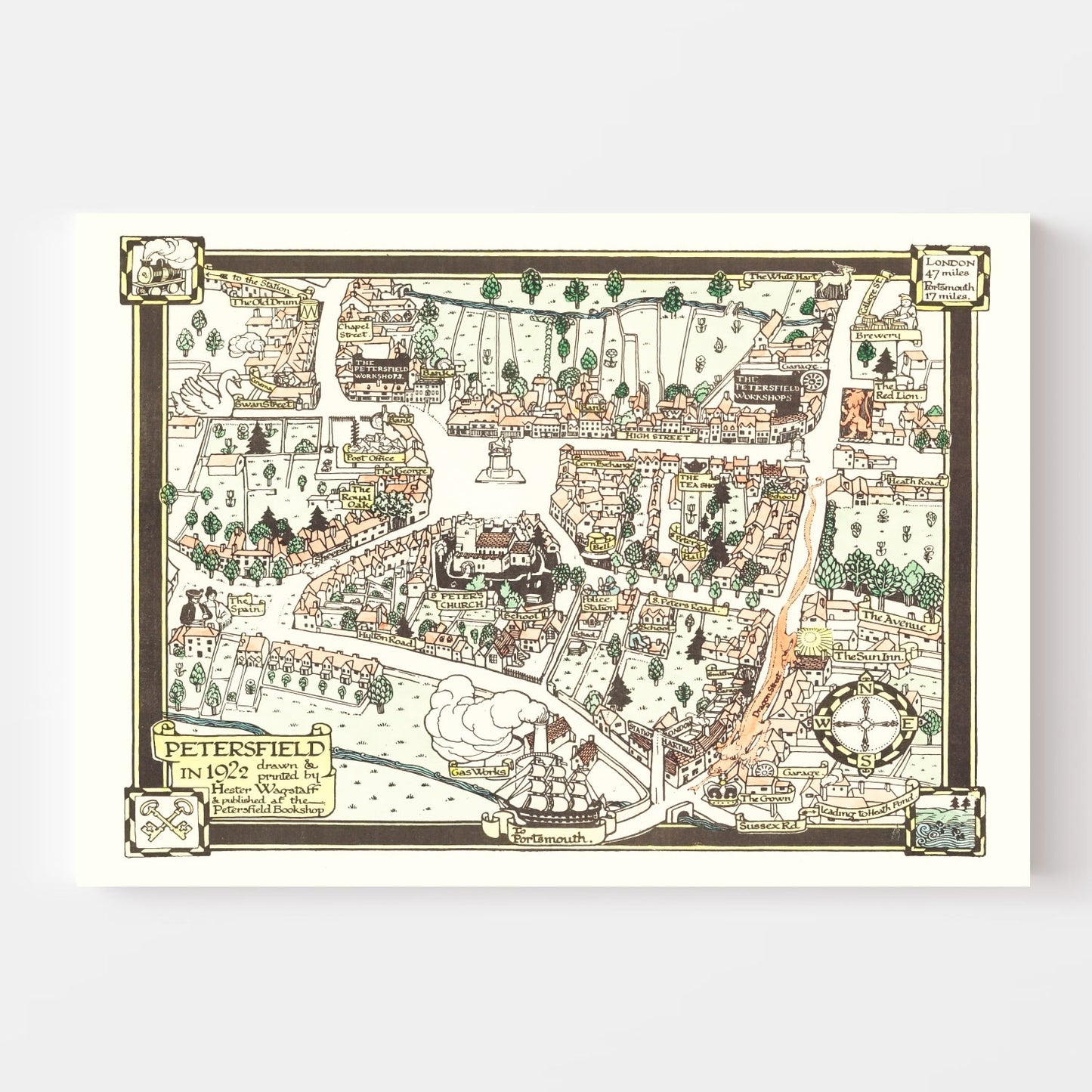 Vintage Map of Petersfield, England, 1922