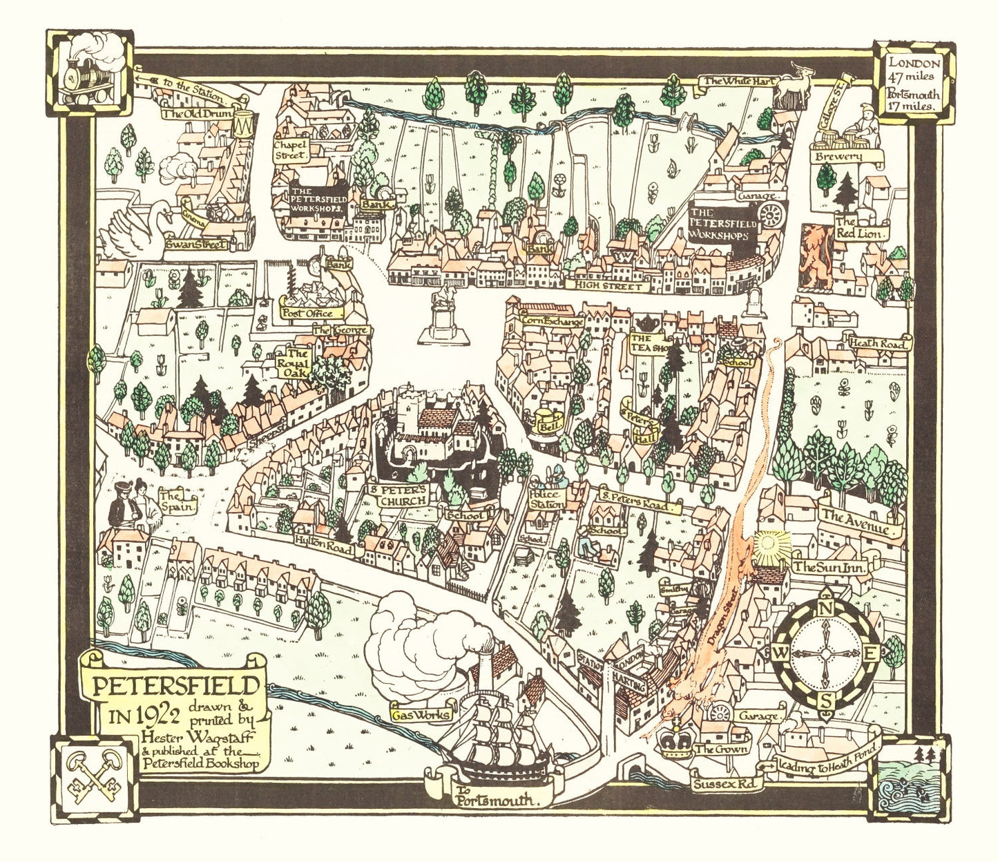 Vintage Map of Petersfield, England, 1922