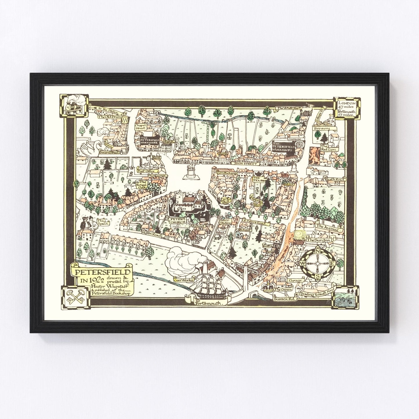 vintage map of Petersfield, England, 1922