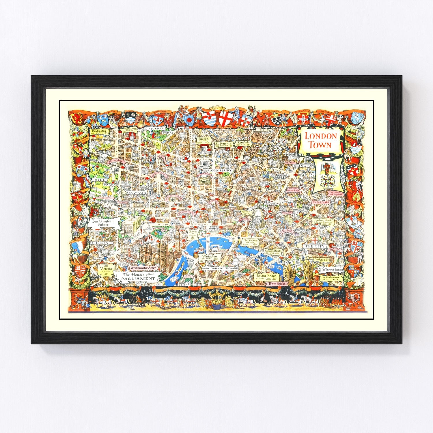 vintage map of London, England, 1948