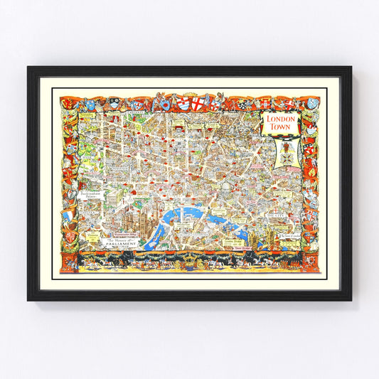 vintage map of London, England, 1948