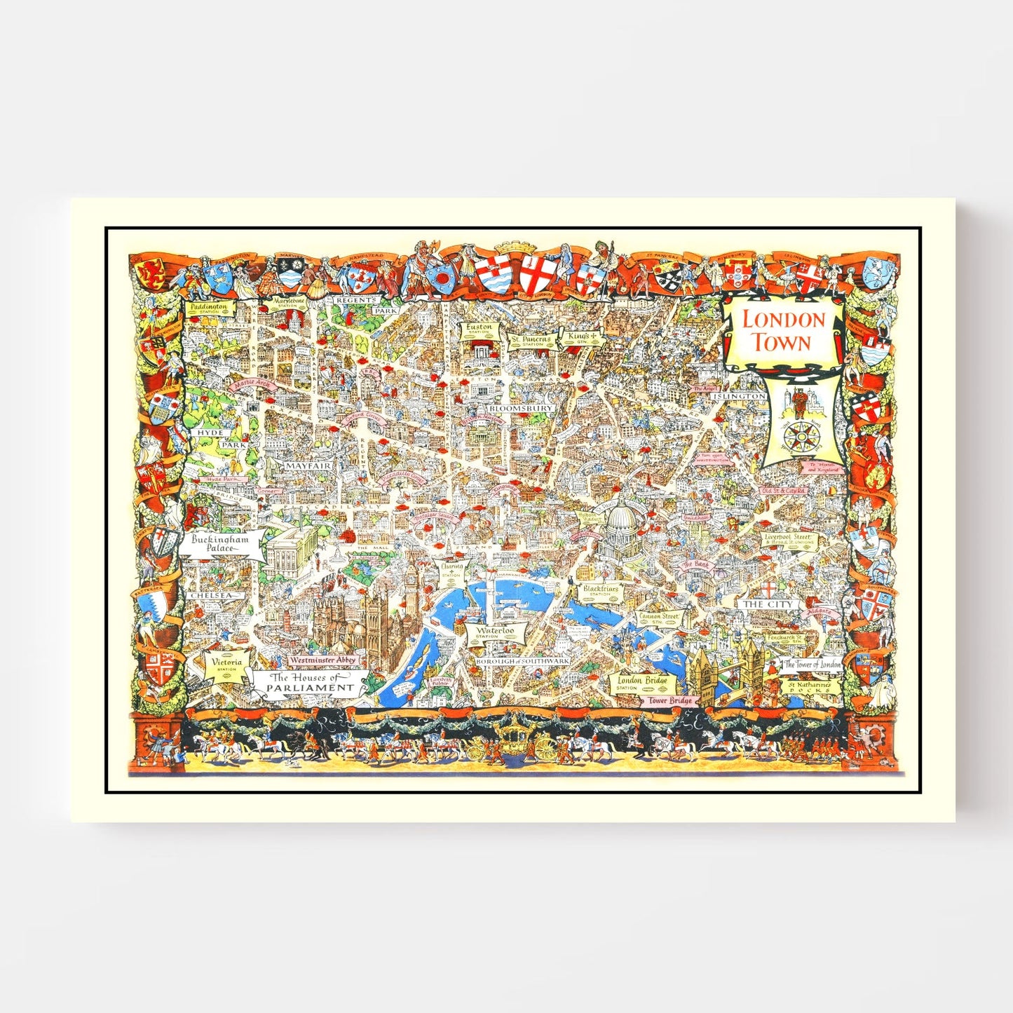 Vintage Map of London, England, 1948