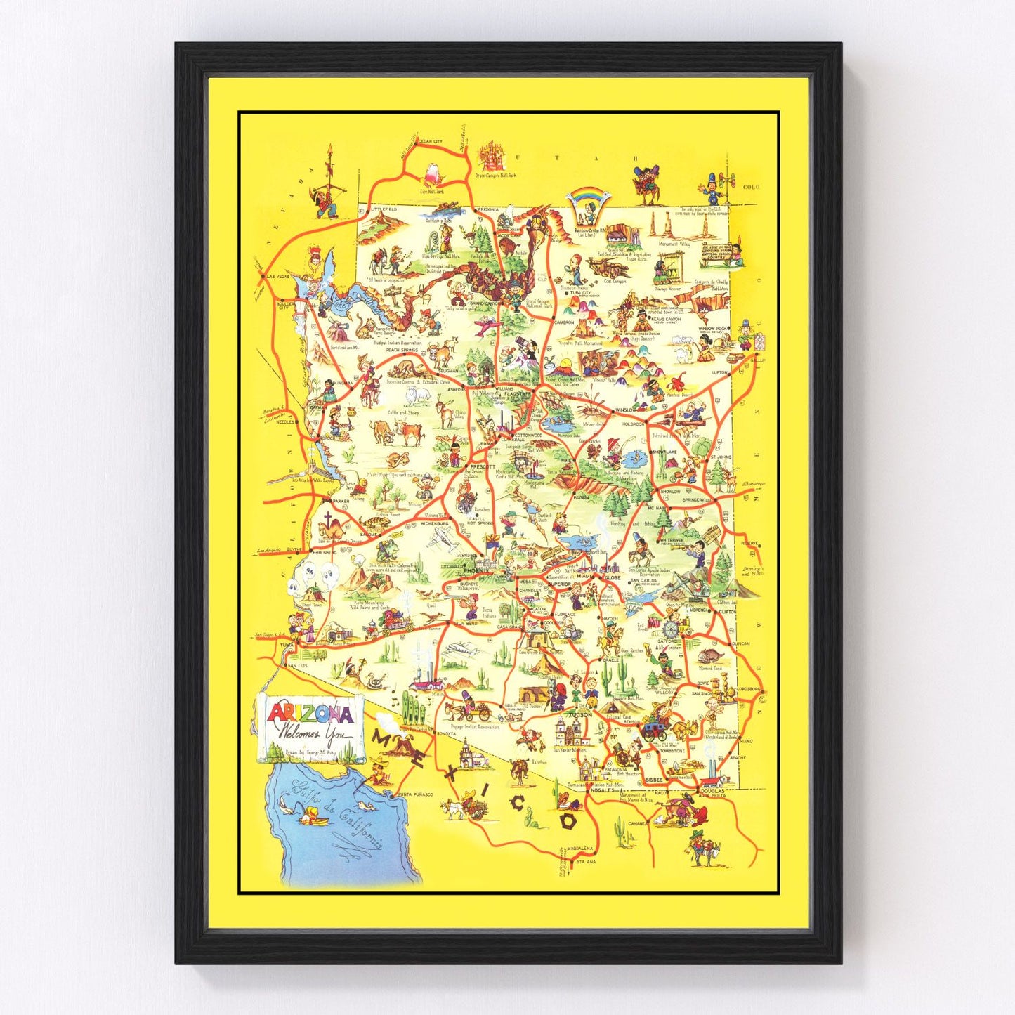 vintage map of Arizona, 1942, World War II era
