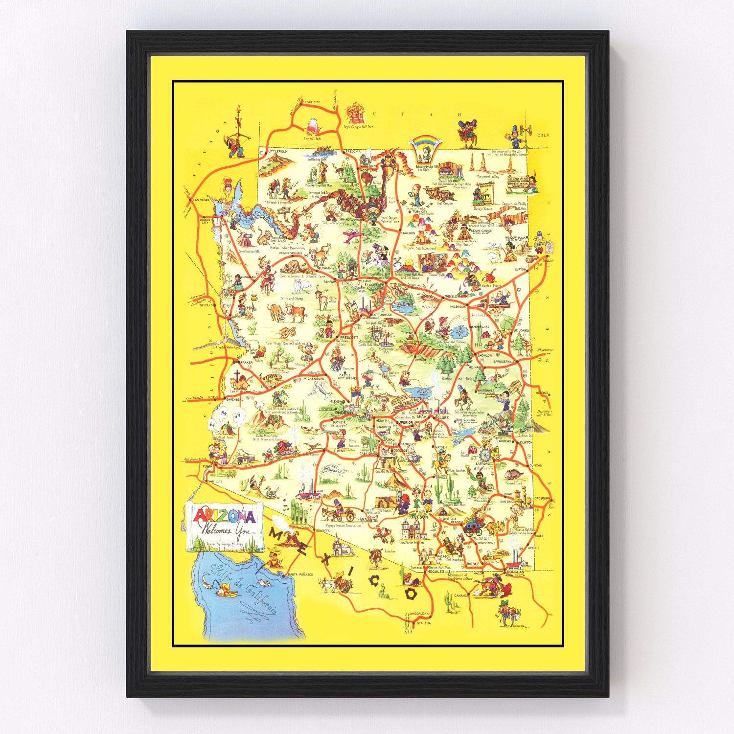 vintage map of Arizona, 1942, World War II era