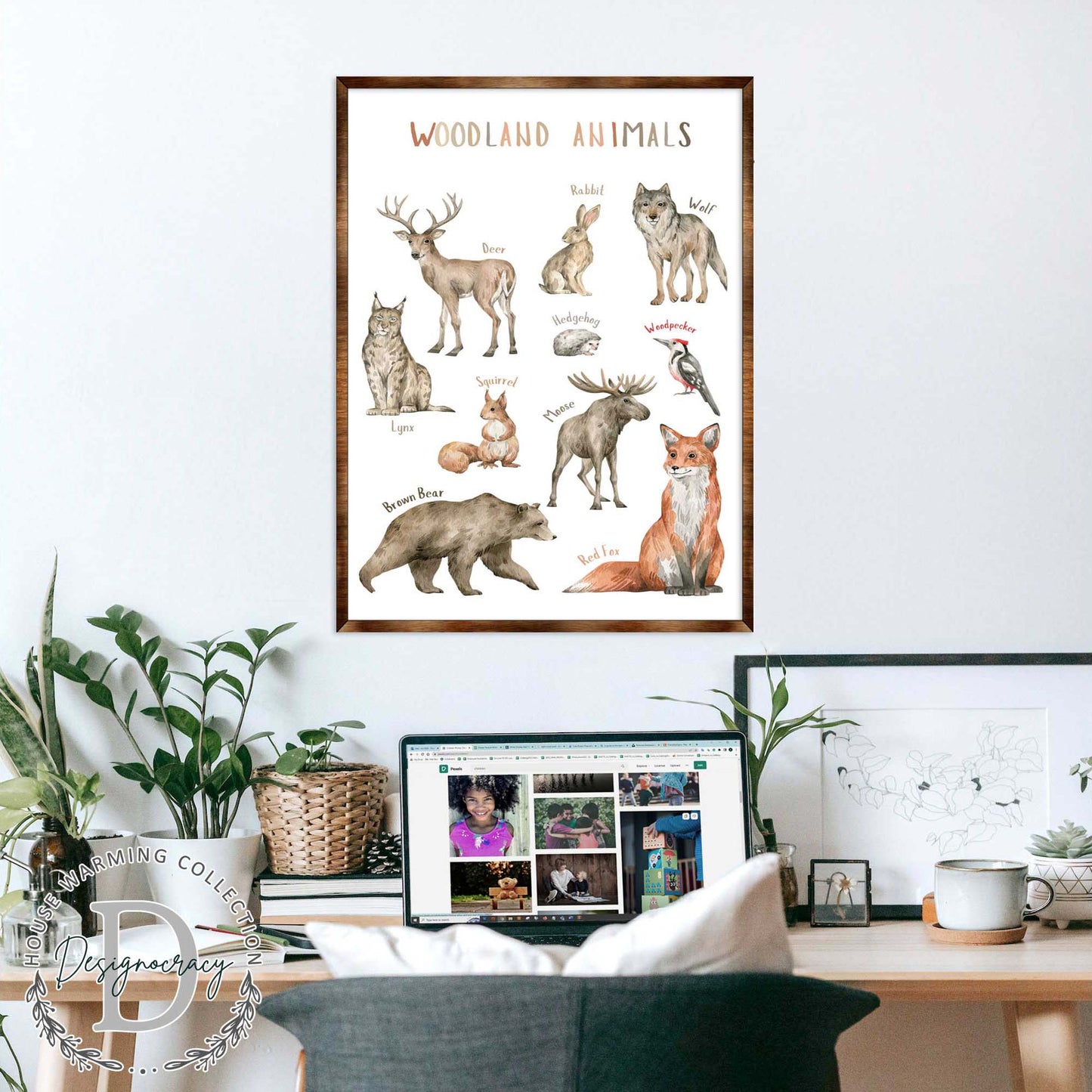 Woodland Animals Wooden Kids Room Wall Art Poster