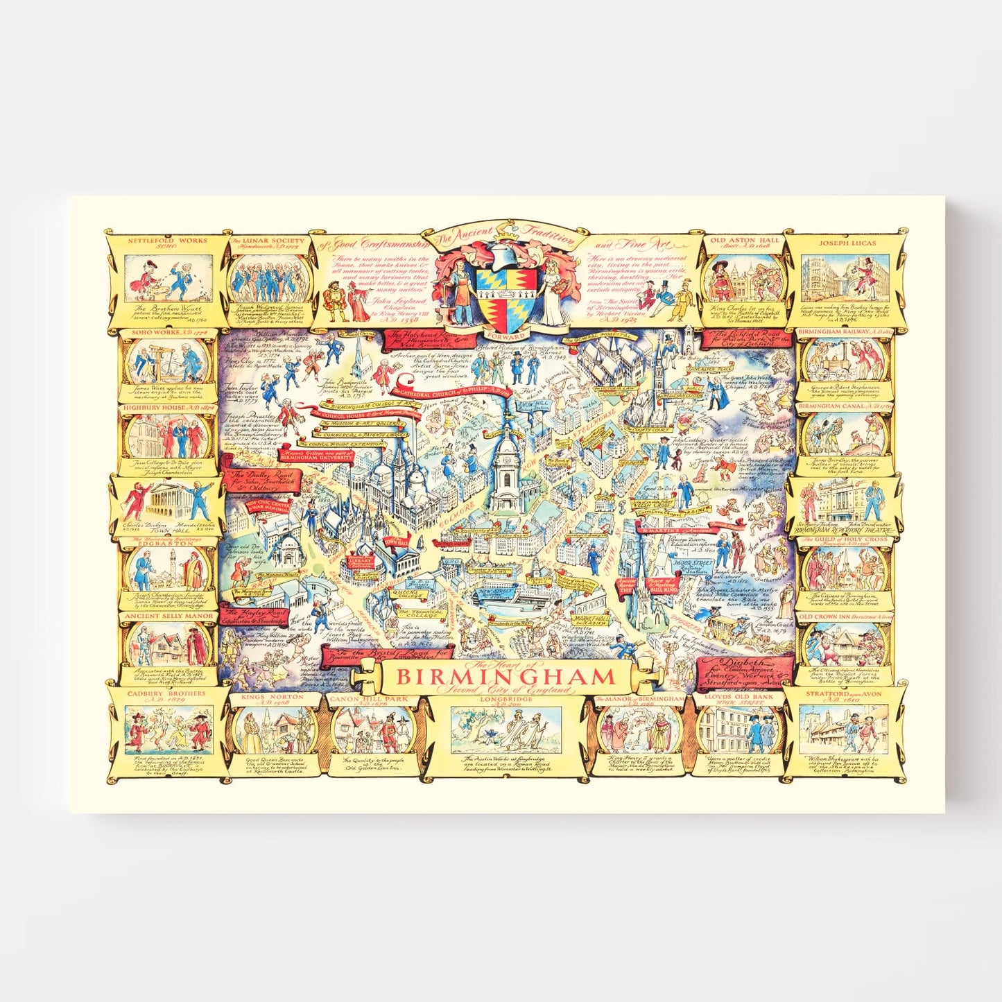 Vintage Map of Birmingham, England, 1940