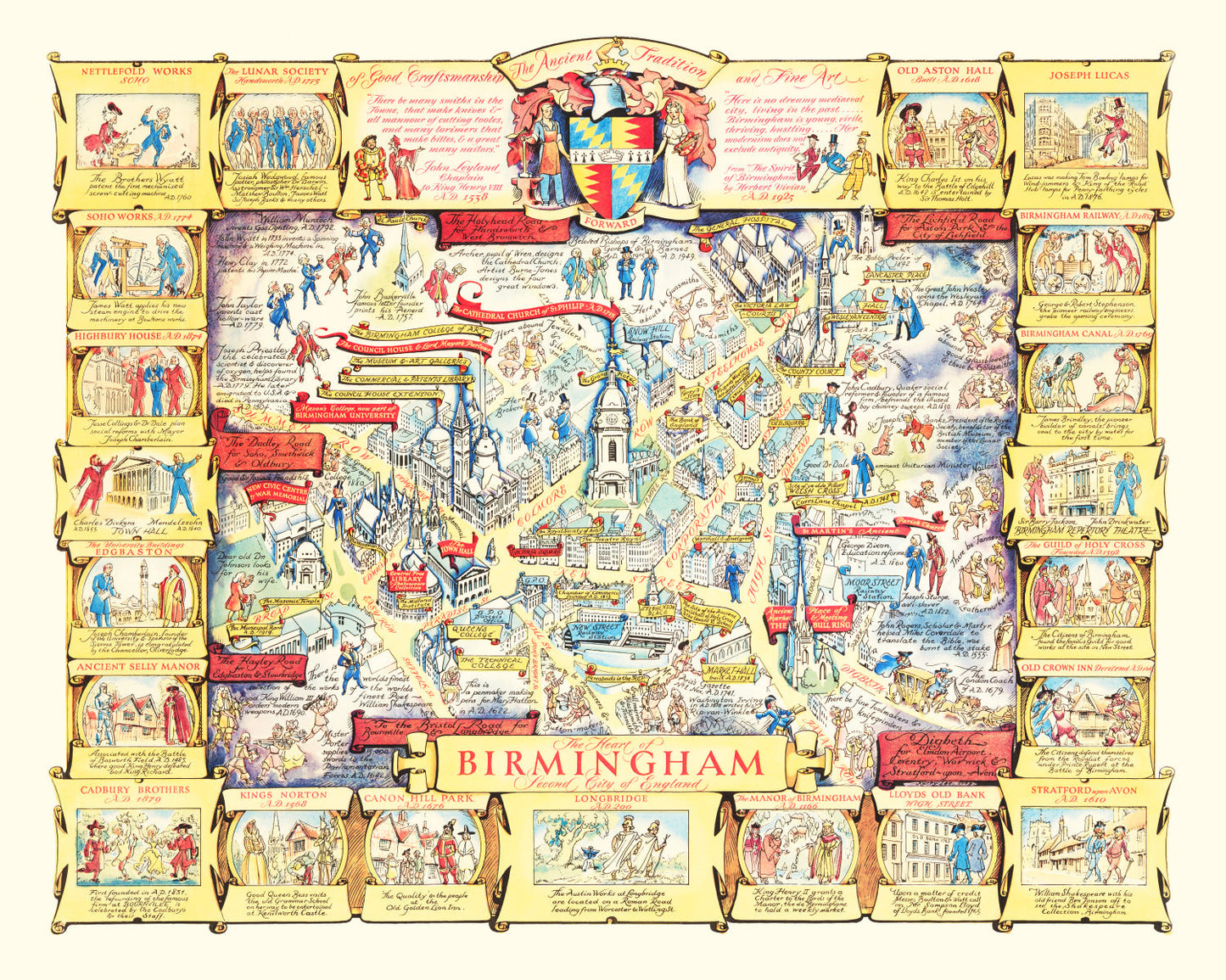Vintage Map of Birmingham, England, 1940