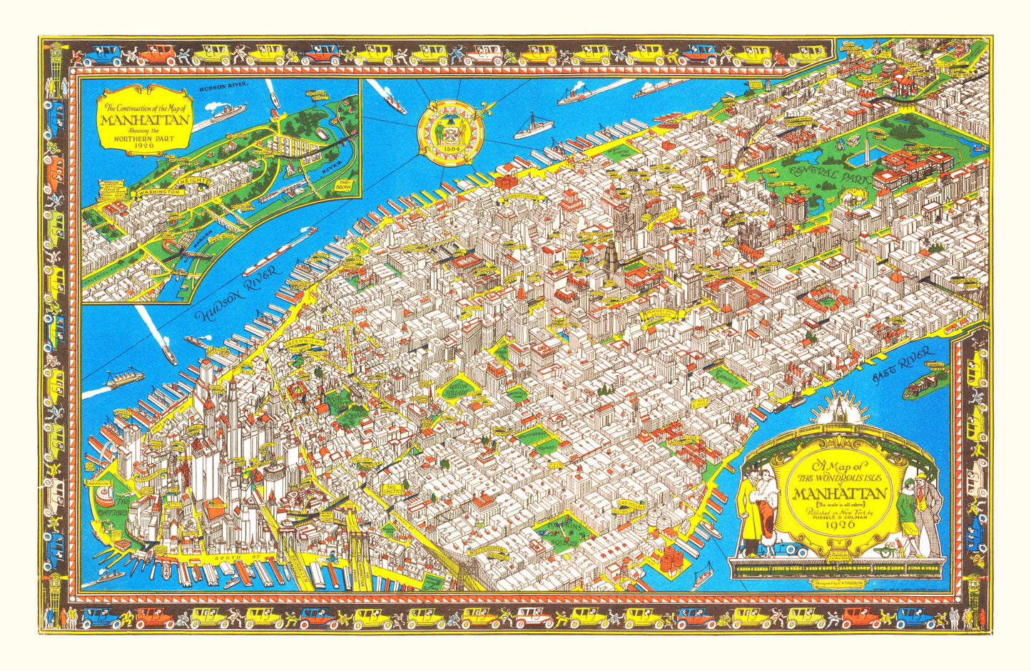 Vintage Map of Manhattan, New York, 1926