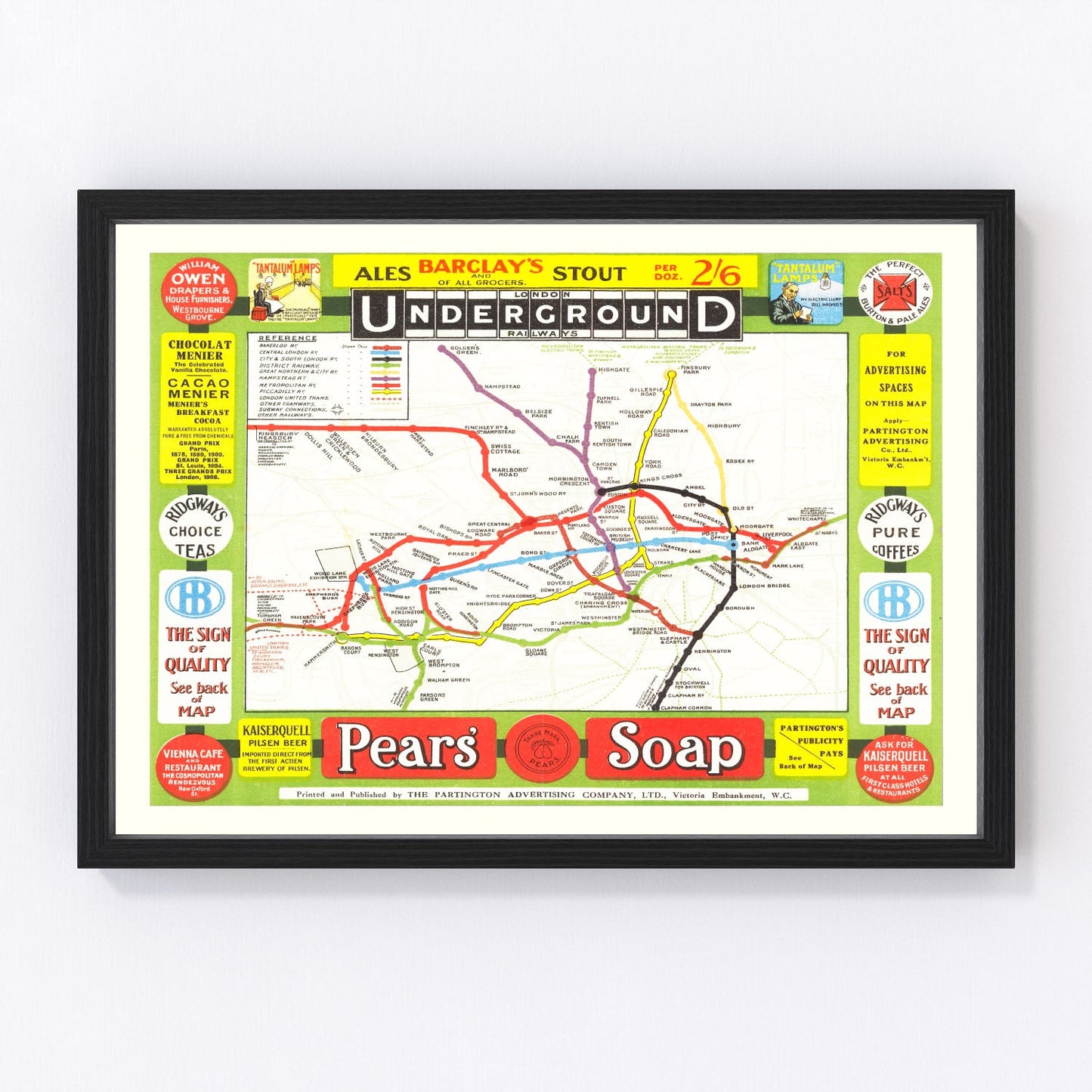 Vintage 1908 Edwardian railroad map of London at dawn of 20th century, restored cartographic print