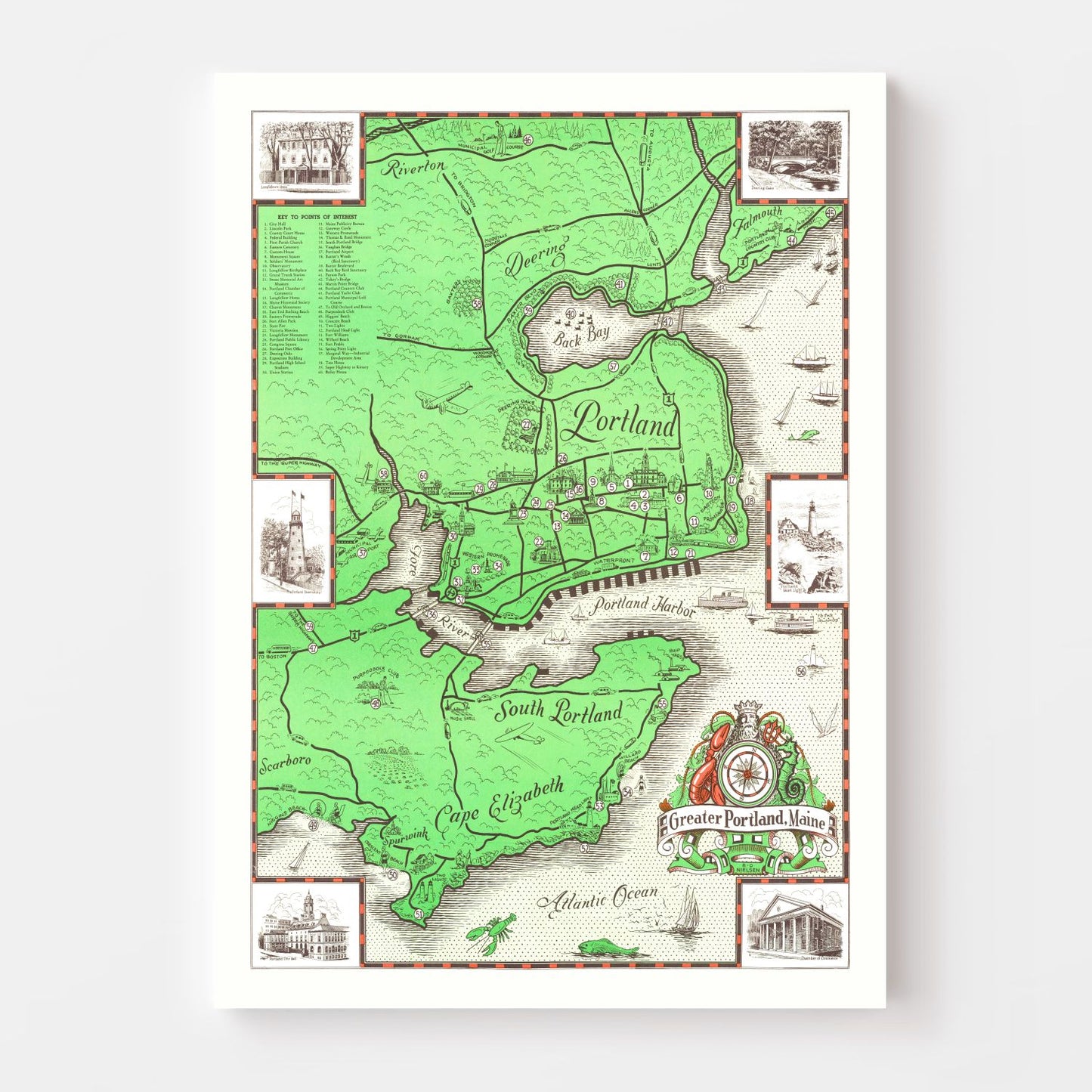 Vintage Map of Portland, Maine, 1948