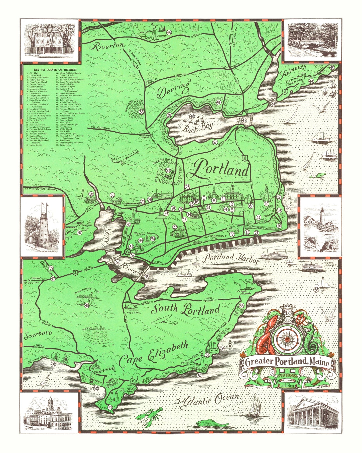 Vintage Map of Portland, Maine, 1948