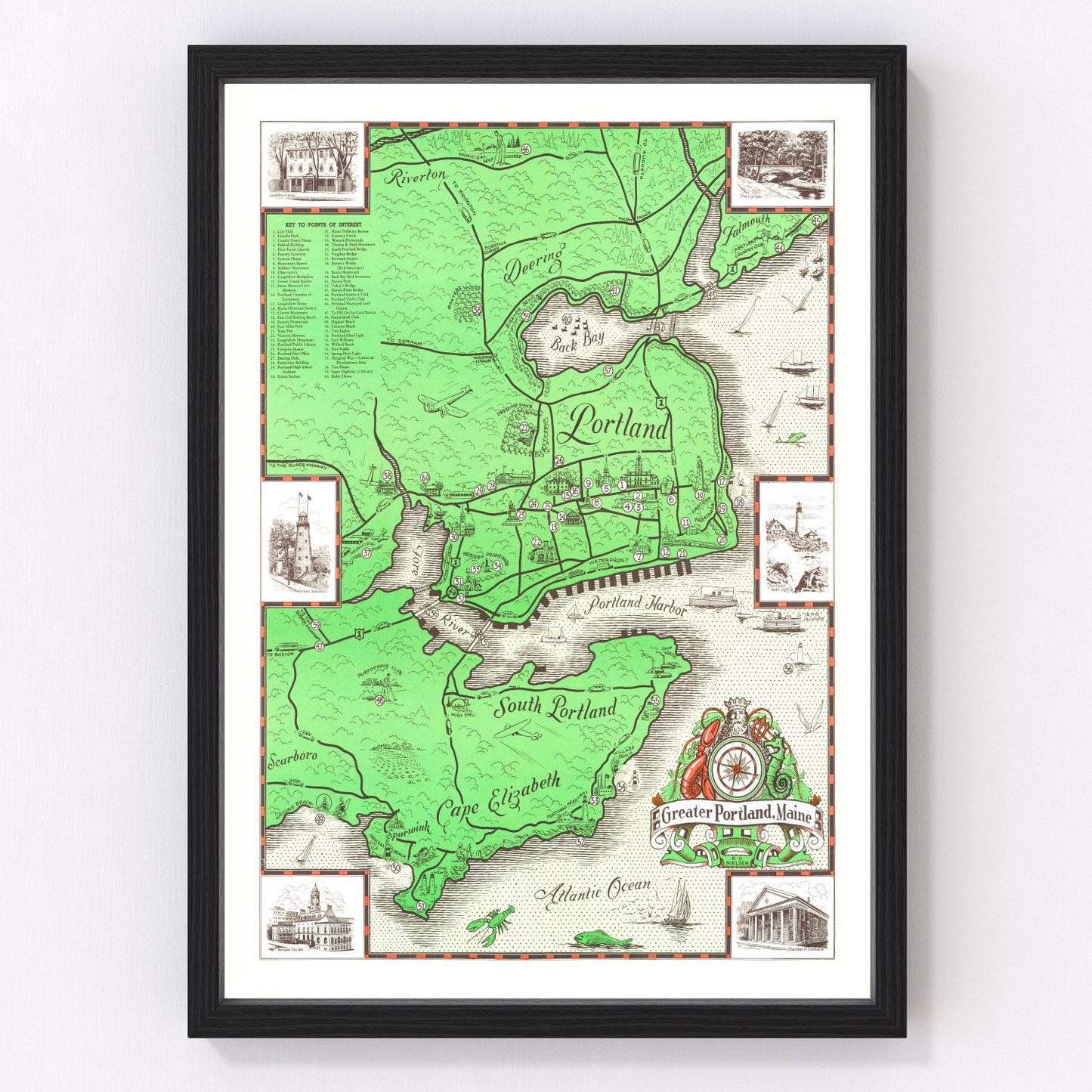 Vintage map of Portland, Maine, 1948
