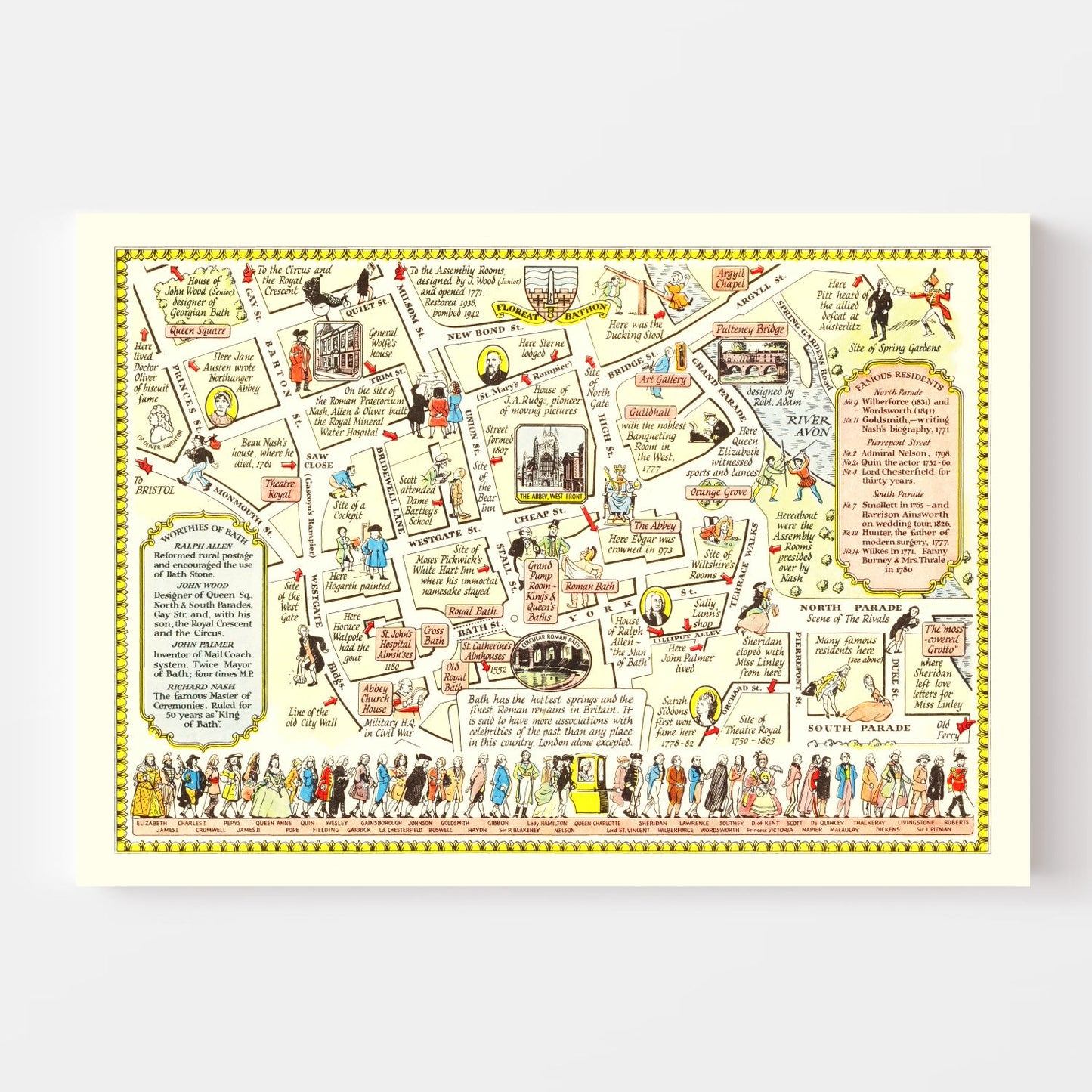 Vintage Map of Bath, United Kingdom, 1948