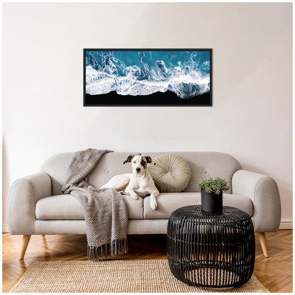 Minimalist Ocean Waves Black Beach Framed Canvas