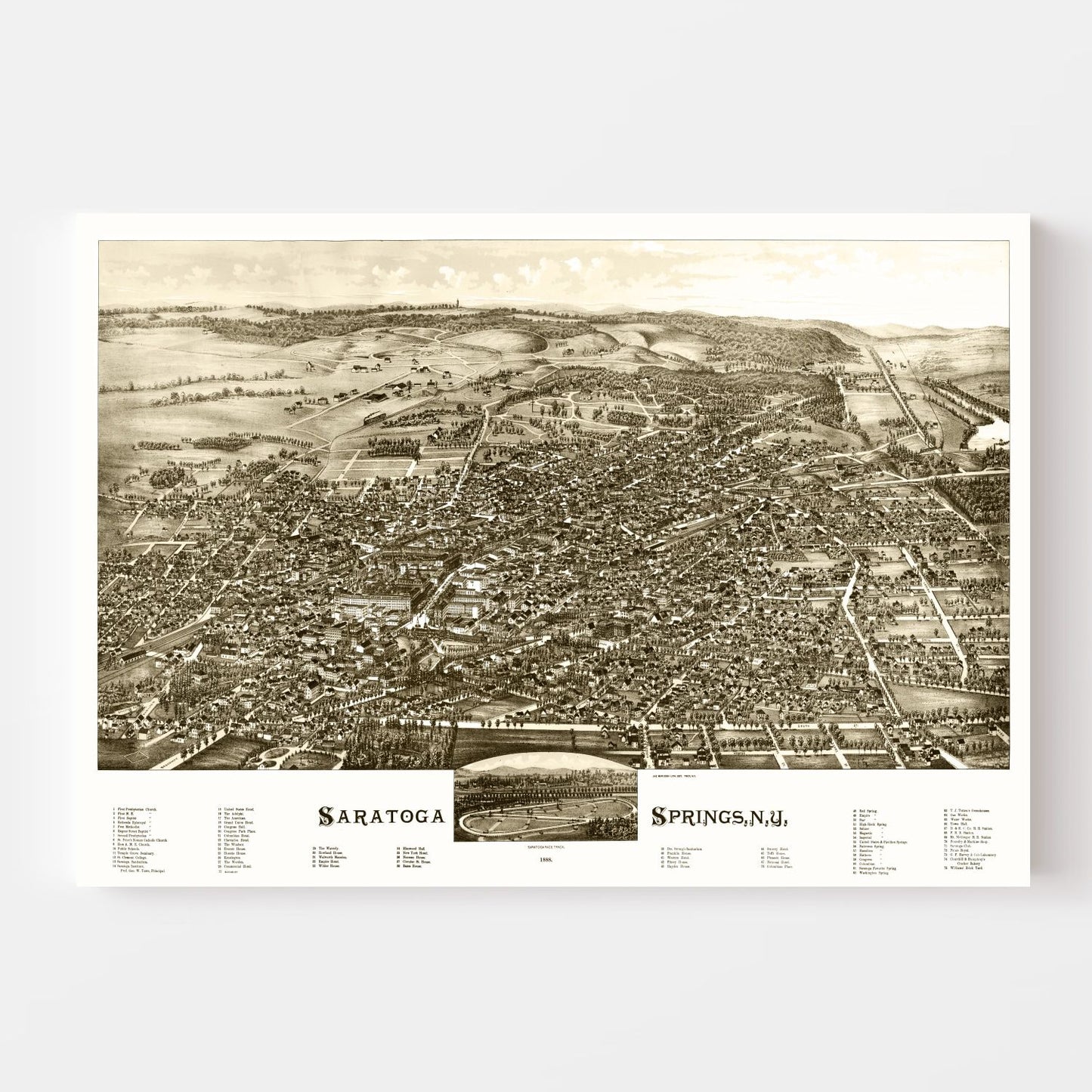 Vintage Map of Saratoga Springs, New York, 1888
